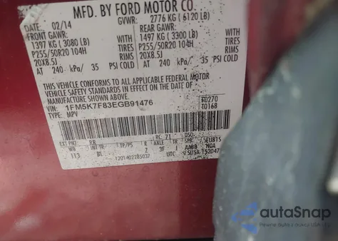 2014 Ford Explorer Limited из США, поврежденный, VIN 1FM5K7F83EGB91476